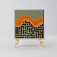 SIDEBOARD SIMPLE SOLUTIONS, Grau, 57,5x42x75,5 cm, Goldfarbene Metallfüße - Goldfarben/Multicolor, Holzwerkstoff/Metall (57.5/75.5/42cm) - SpaceRebels