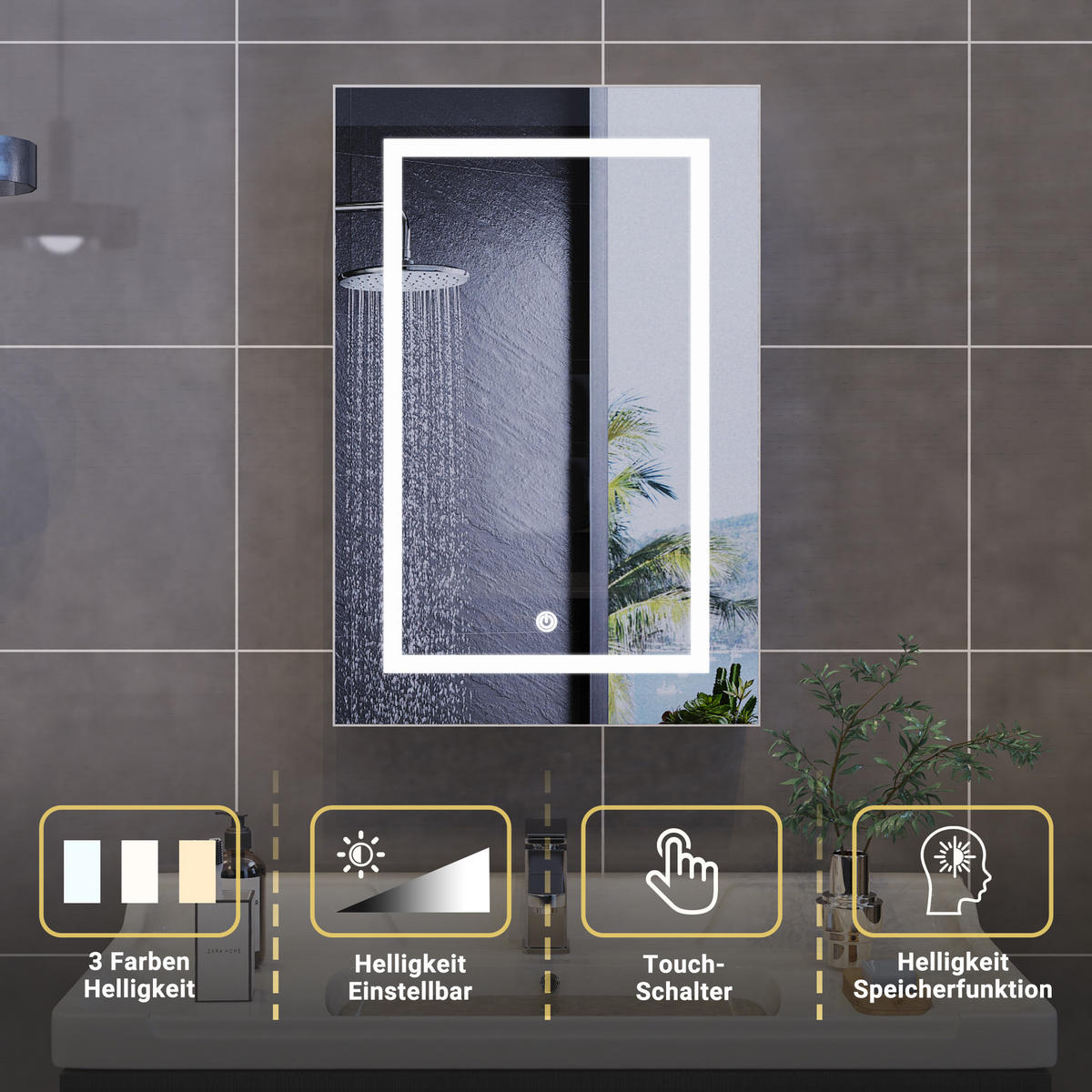 SPIEGELSCHRANK mit Beleuchtung 50x70 cm - Weiß, Holz (14/70/50cm)