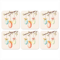 GLASUNTERSETZER 6er-Set Osterkuchen - Schleife - Eier 10x10 cm - Creme, Naturmaterialien (10/0.2cm) - MuchoWow