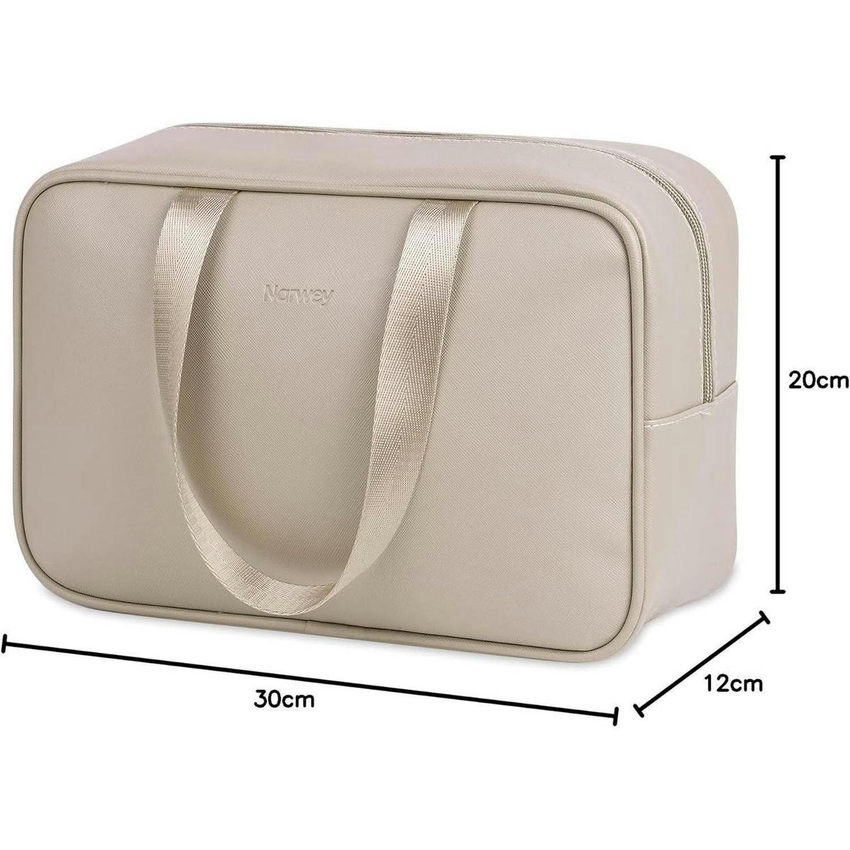 KULTURBEUTEL groß PU-Leder Braun 30 x 20 x 12 cm - Beige, Kunststoff (1/1/2cm)