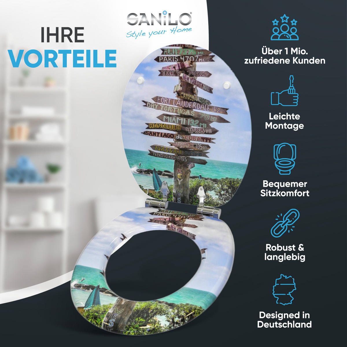 WC-SITZ mit Absenkautomatik Key West - Türkis, Holzwerkstoff (38/6/47cm) - Sanilo