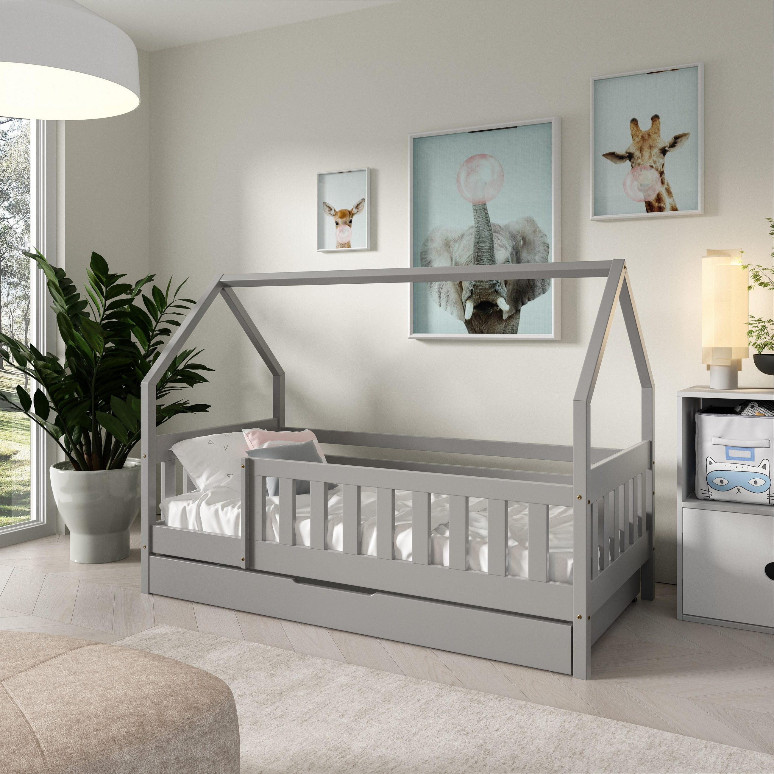 KINDERBETT BELLA mit Bettkasten 80x160 cm Hellgrau - Hellgrau, Holz (80/160cm) - MASSENO