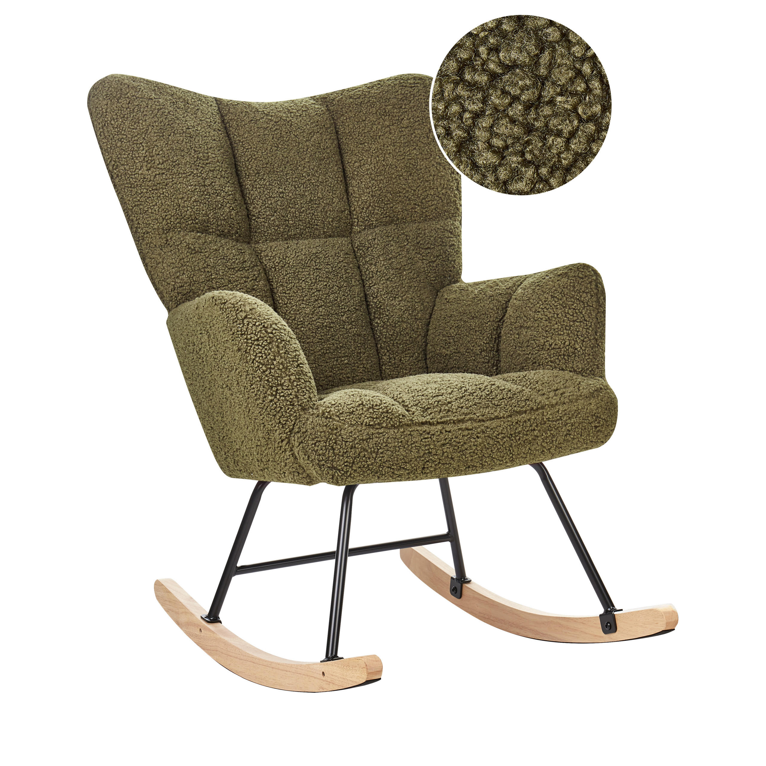 SCHAUKELSESSEL Bouclé Dunkelgrün Oulu - Hellbraun/Schwarz, Textil (71/104/83cm) - Beliani