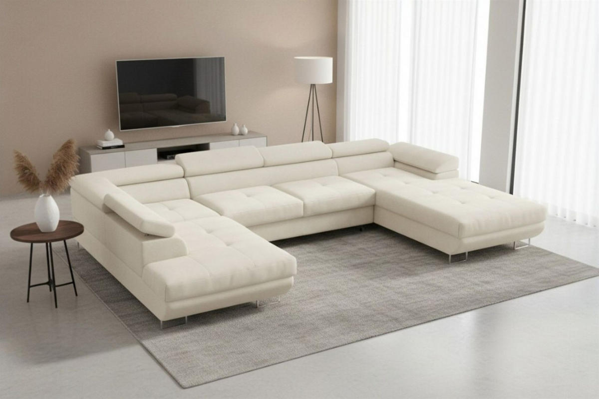 WOHNLANDSCHAFT Gianluca - Beige, Holzwerkstoff/Textil (345/90/205cm) - Fun Möbel