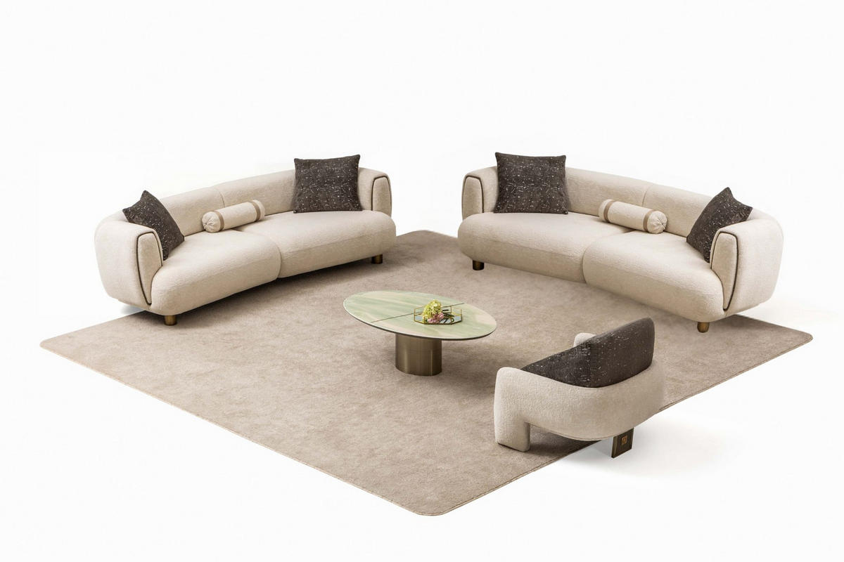 SITZGARNITUR Artemis Stellvariante:3+3+1 - Beige, Holz/Textil (250/75/95cm) - Villa Möbel