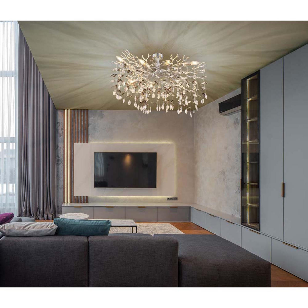 DECKENLEUCHTE Metall Silber, Glaskristalle Rauchfarben - Silberfarben, Glas (85/50/50cm) - Globo Lighting