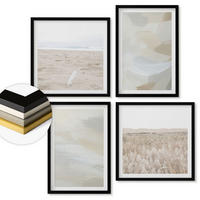 WANDBILDER 4er-Set - 50x50 cm & 40x60 cm Schwarzer Rahmen - Abstrakter Hintergrund mit feinen Strichen - Schwarz, Kunststoff (50/50cm) - ArtPrintCave