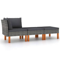 GARTEN-LOUNGE-SET 3-TLG. Poly Rattan Und Eukalyptus Massivholz - Grau, Kunststoff - vidaXL