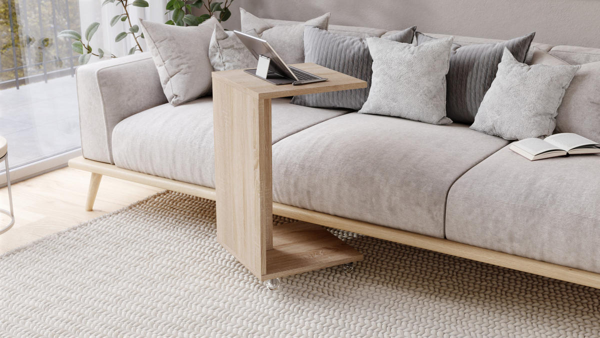 BEISTELLTISCH Rechteckig mit Ablage und Rollen - Sonoma Eiche, Holzwerkstoff (40/40/66cm) - designimpex