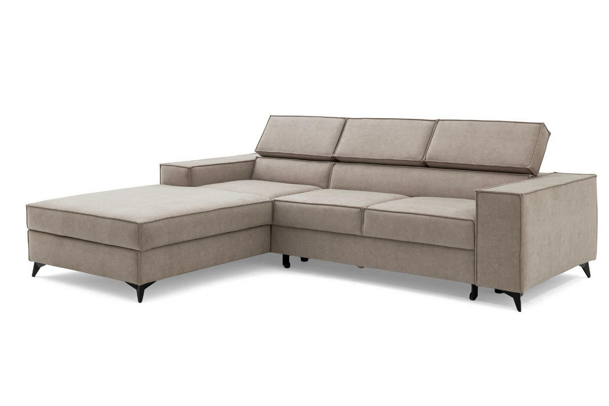 ECKSOFA PURE S Links mit Schlaffunktion 127x215 Velours Creme - Creme/Schwarz, Holz/Textil (281/204cm) - Muffo