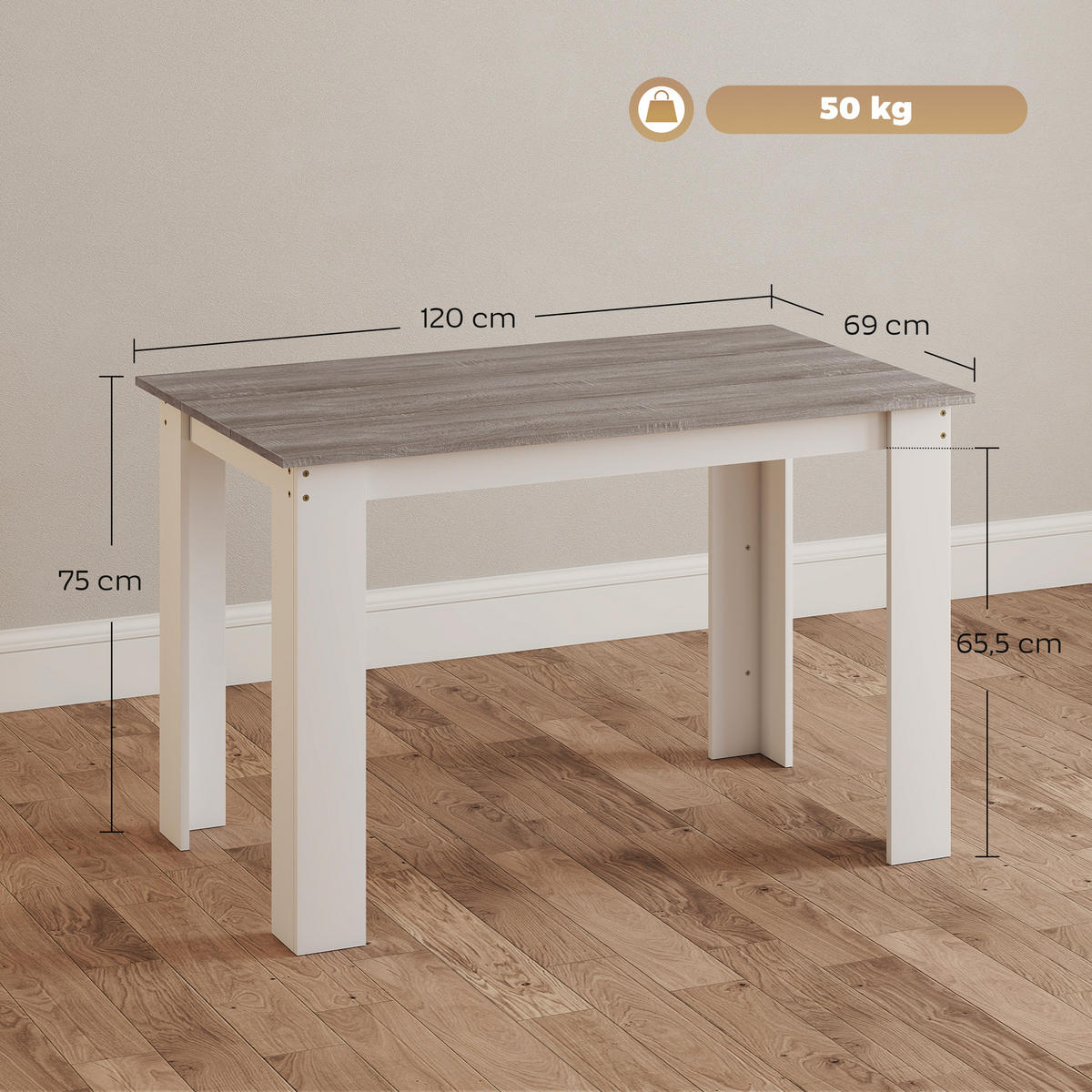 ESSTISCH Grau Holzoptik 120/69/75 cm - Grau, Holz (69/120/75cm) - PANGIVO