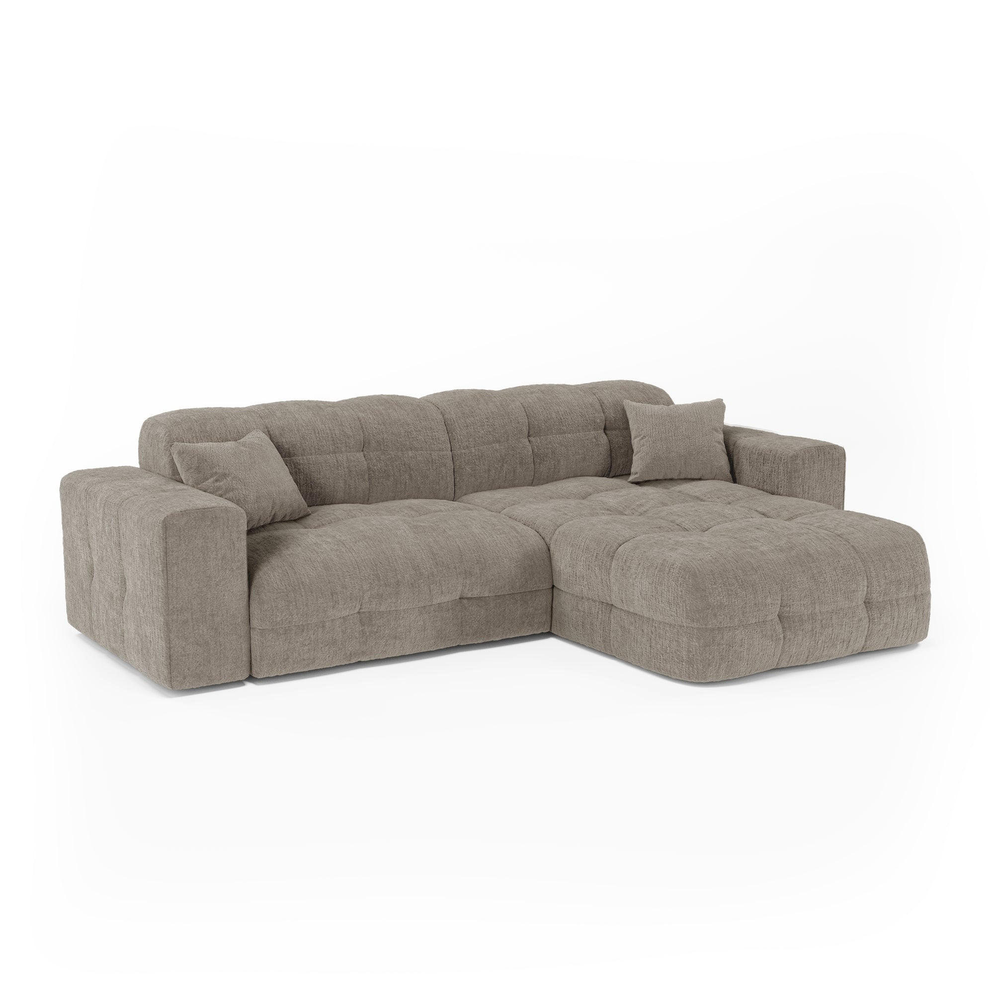 ECKSOFA rechtwinklig COCOON Geprägter Samt Taupe 230cm - Taupe, Textil (230/155cm) - Premium Interiors
