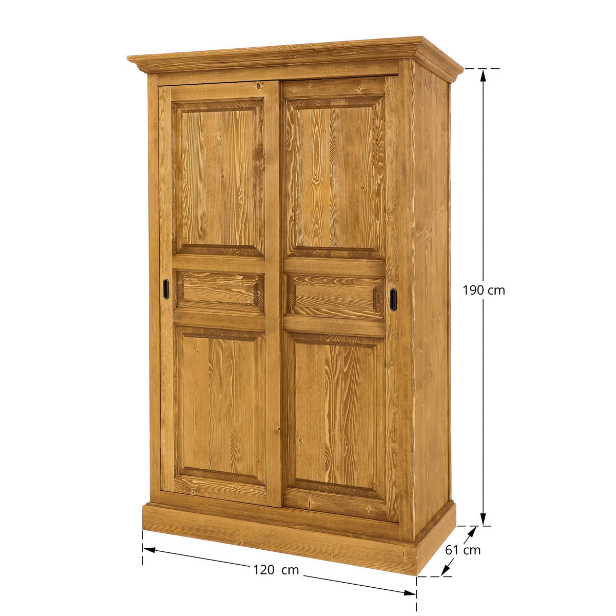 KLEIDERSCHRANK aus Massivholz CHARLOTTE 3 - Hellbraun, Holz (120/190/61cm) - Seart