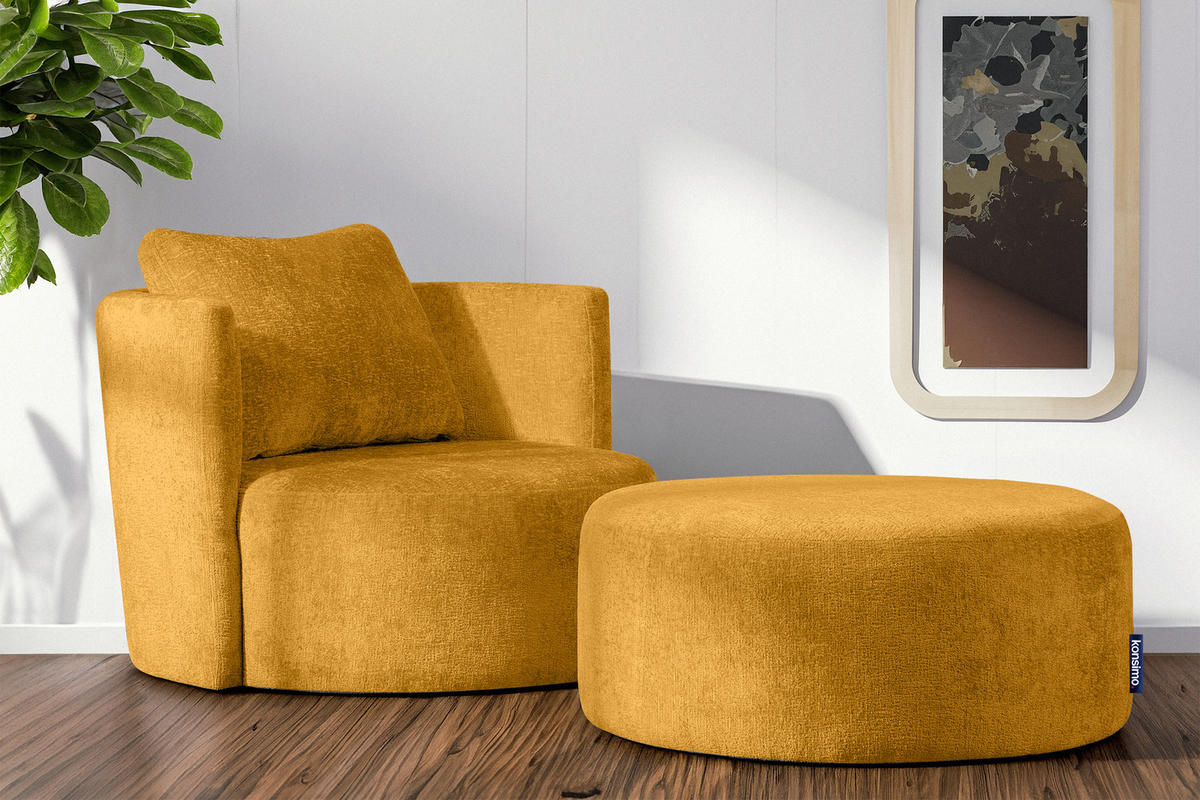 DREHSESSEL RAGGI 360° Drehfunktion mit inklusive dekorativem Kissen, Senfgelb - Hellgelb, Textil (92/75/94cm) - KONSIMO®