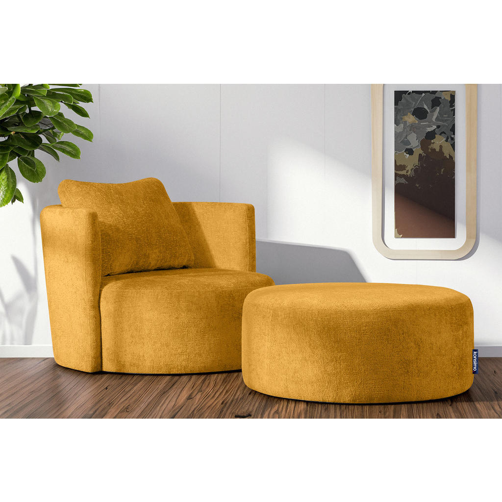Thumbnail - Konsimo® Sitzhocker, Hellgelb, Textil, Rund, 80x36x80 cm, Hergestellt in Europa, Wohnzimmer, Hocker, Poufs