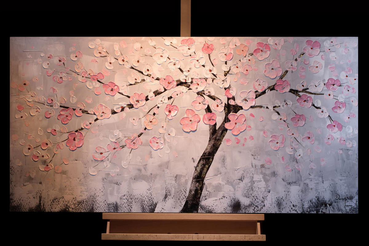 ACRYLBILD HANDGEMALT 120/60 cm - Pink/Grau, Holz/Textil (1.82/60cm) - KUNSTLOFT