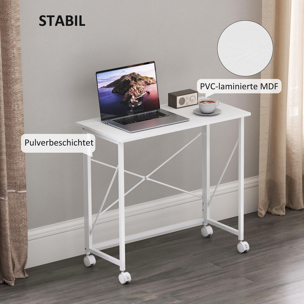 SCHREIBTISCH aus MDF Stahl Weiß - Weiß, Holzwerkstoff (80/40/75cm) - HOMCOM