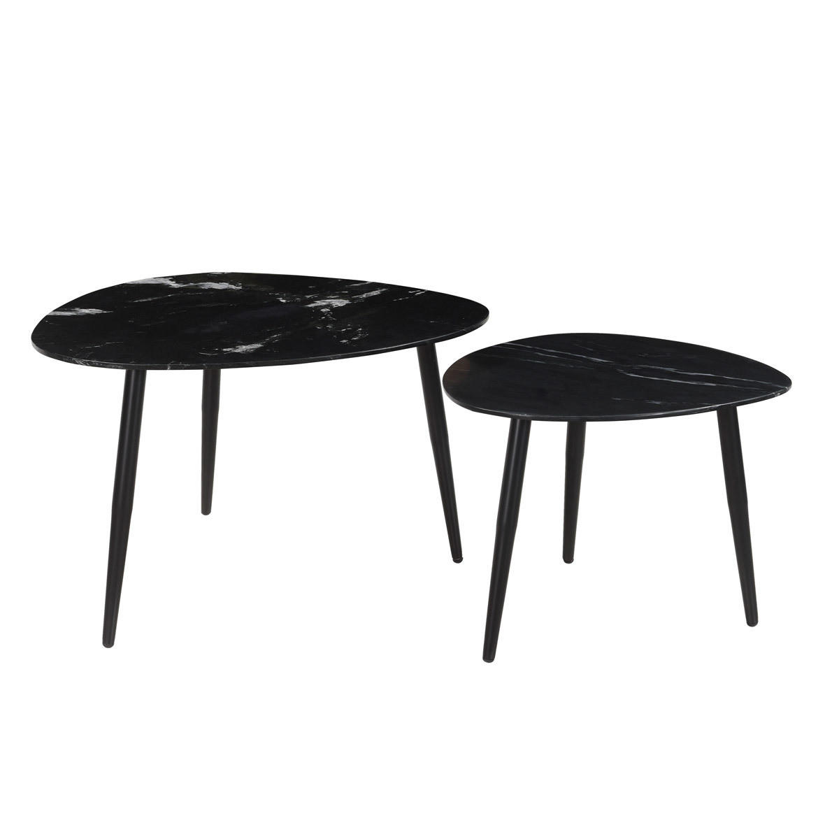 COUCHTISCHE Oval Ausziehbar Schwarzer Marmor Metall 2er-Set PLATZ - Schwarz, Stein (72/67/45cm) - Miliboo