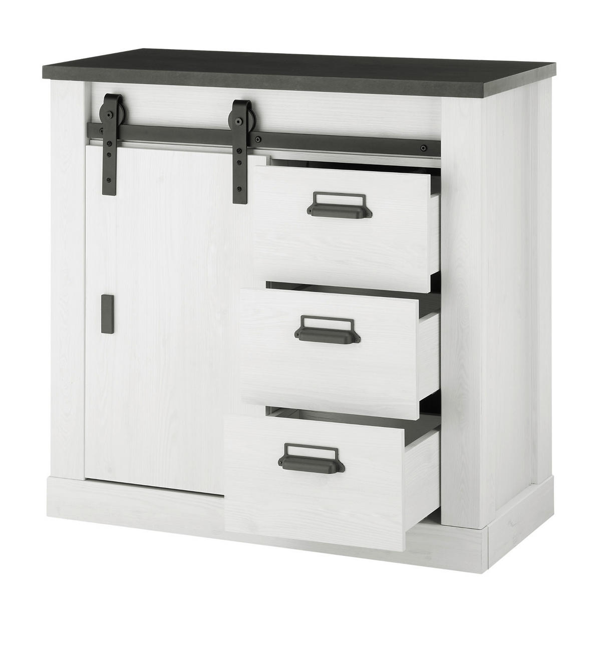 SCHUHKOMMODE weiß Pinie, anthrazit Landhaus, Flurkommode mit Schiebetür - Anthrazit/Weiß, Holzwerkstoff/Metall (93/91/43cm) - Furn.Design