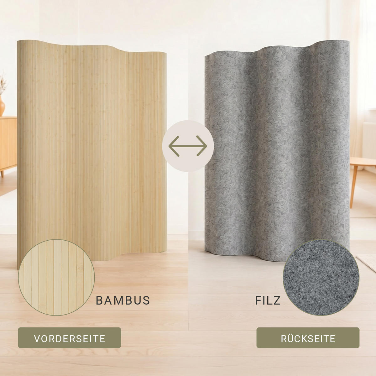 PARAVENT 250/195 cm Braun Raumteiler Bambus - Naturfarben, Naturmaterialien (250/195/0.3cm) - Homestyle4u