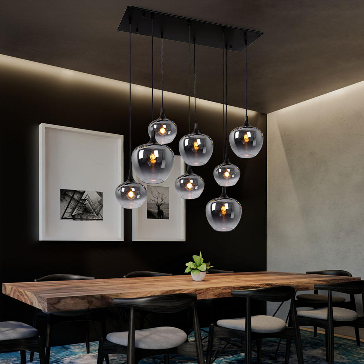 HÄNGELEUCHTE Metall Glas Schwarz-Rauchfarbe - Schwarz, Glas (105/45/120cm) - Globo Lighting