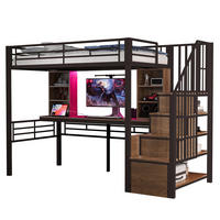 HOCHBETT 90/200 cm mit Schreibtisch, LED-Beleuchtung, Steckdose und Stauraumtreppe, Schwarz - Schwarz, Holzwerkstoff (90/200cm) - Redom