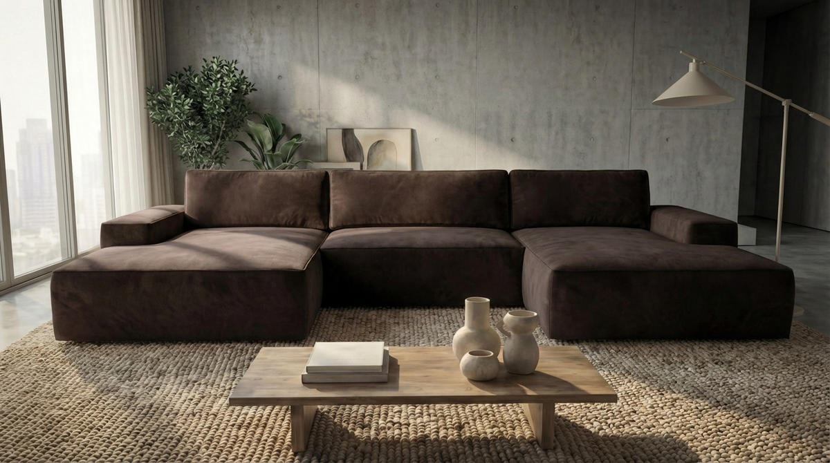 ECKSOFA EINAR 362 cm x 170 cm – Stoff: VELUTTO Espresso 6 Farbe: Dunkelbraun - Dunkelbraun, Textil (362/170cm) - A&J MöbelLand