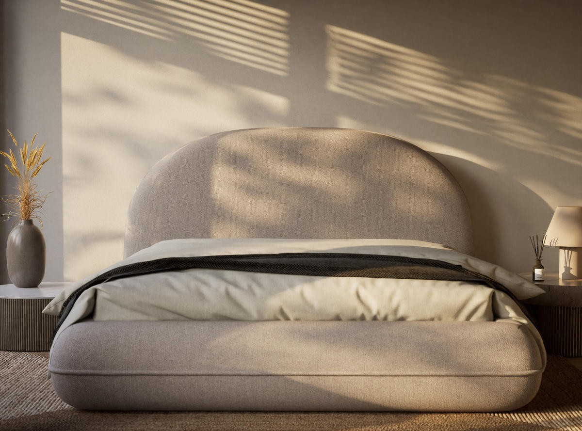 POLSTERBETT Koji Beige 140/200 cm im Webstoff - Beige/Schwarz, Holz/Holzwerkstoff (140/200cm) - Maison de Reve