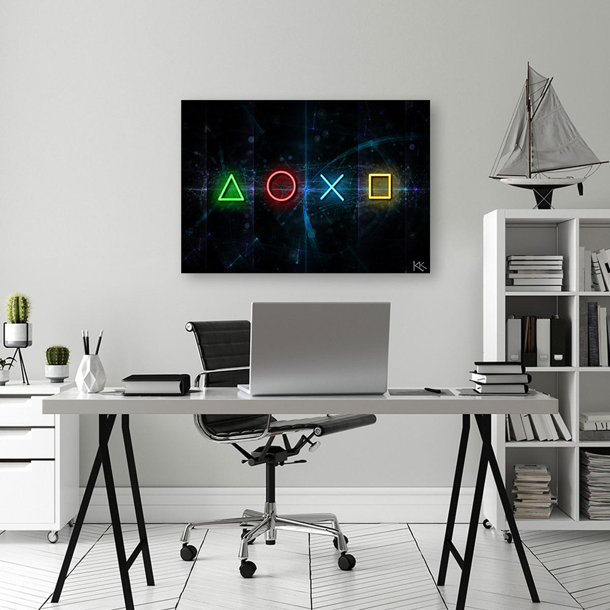 WANDBILD für gamers spielkonsole controller - Blau, Textil (60/40cm) - Feeby