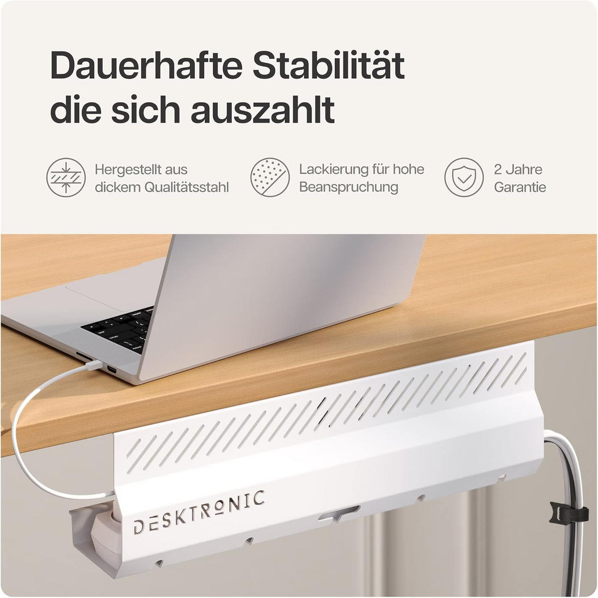 KABELKANAL Schreibtisch Weiß, 2x43cm, Hochwertiger Stahl - Weiß, Metall (43/12/10cm) - Desktronic