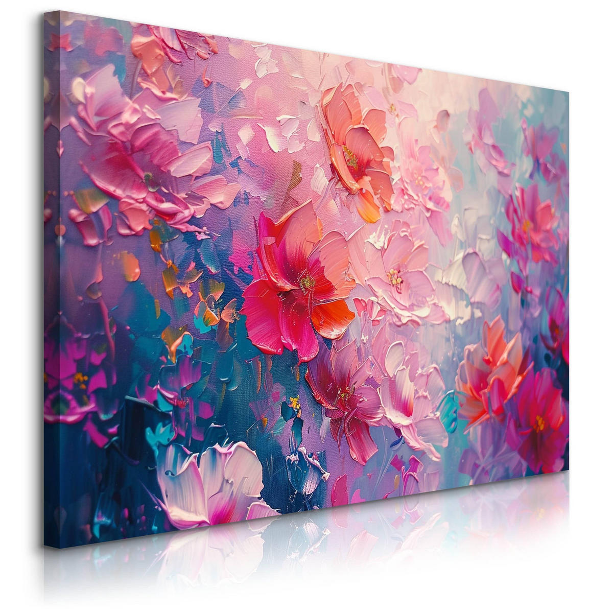 LEINWANDBILD Abstraktion Blumen Malarei 90x60 cm - Blau/Rot, Textil (90/60cm) - Muralo