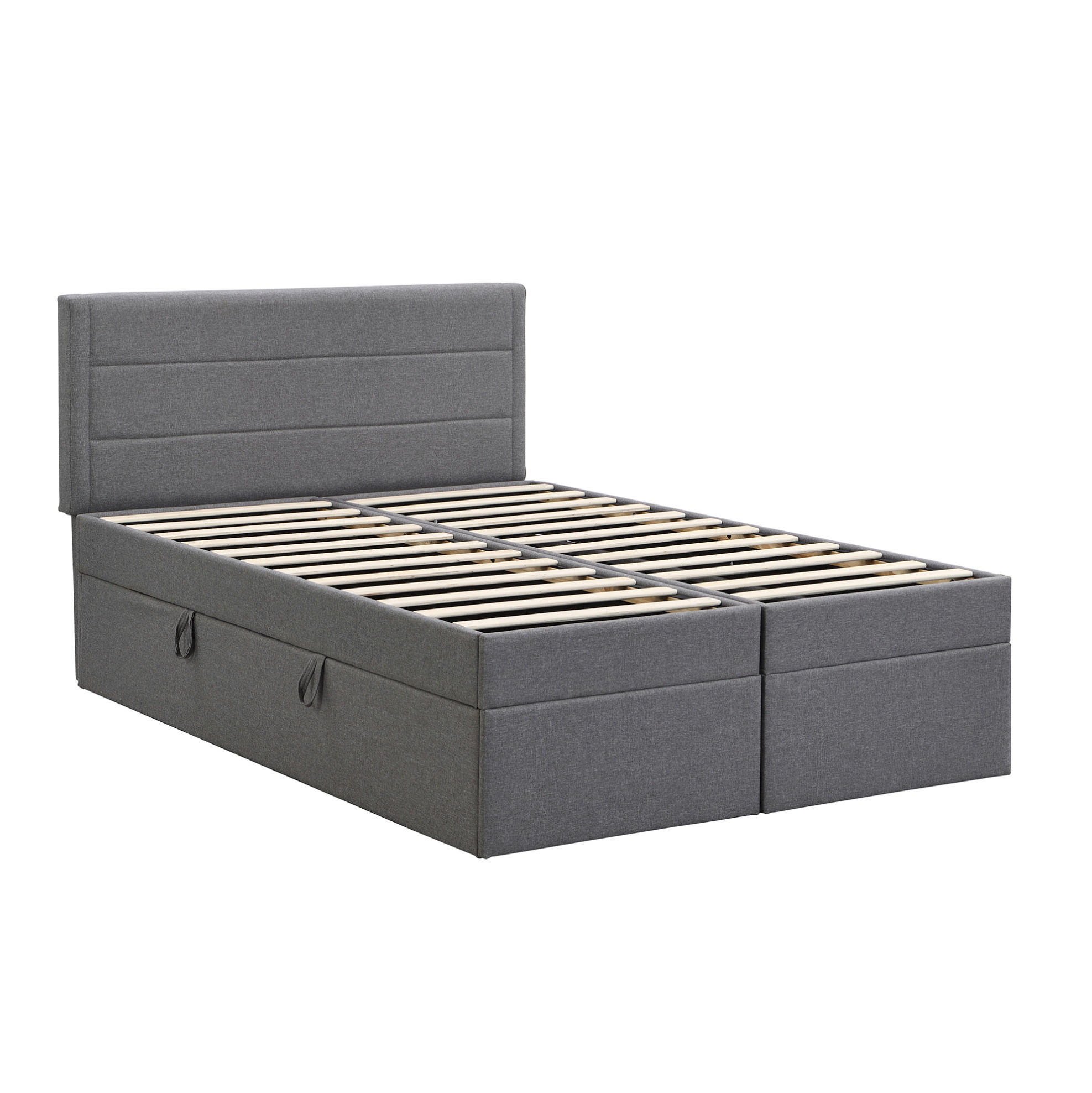 POLSTERBETT aus Leinen, Massivholz und MDF 140x200 cm Grau mit beidseitig öffnendem Bettkasten und Lattenrost - Grau, Holzwerkstoff (140/200cm) - Modfu