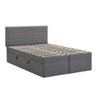 POLSTERBETT aus Leinen, Massivholz und MDF 140x200 cm Grau mit beidseitig öffnendem Bettkasten und Lattenrost - Grau, Holzwerkstoff (140/200cm) - Modfu