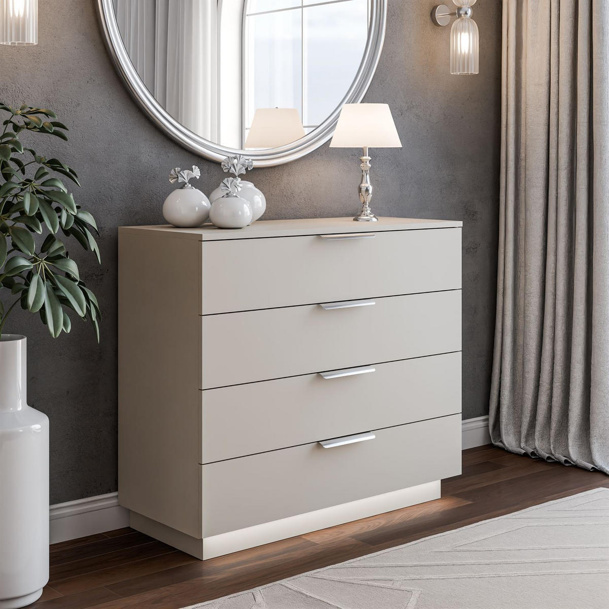 KOMMODE LINA KASCHMIR 95 mit LED-Beleuchtung auf Sockel Silber Chrom - Kaschmir, Holzwerkstoff (95/84/40cm) - Lookway