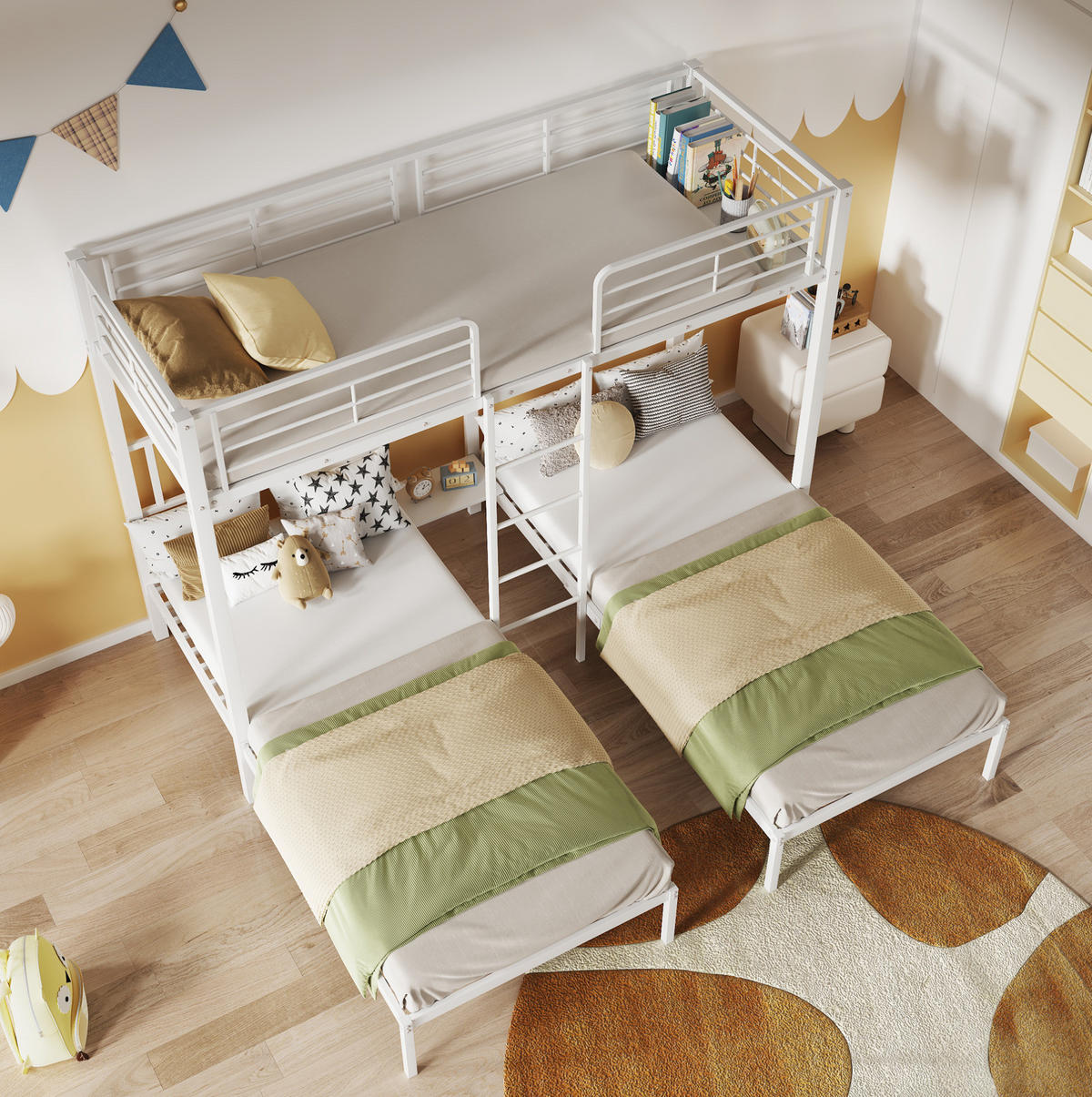 ETAGENBETT Kinderbette 90/200 cm aus Metall mit Leiter und Tisch Weiß - Weiß, Metall (90/200cm) - Modenvie