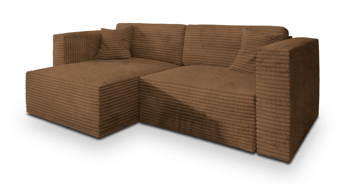 ECKSOFA NERIO Kupferfarben Kordstoff mit Schlaffunktion - Kupferfarben, Holz (245/148cm) - MASSENO
