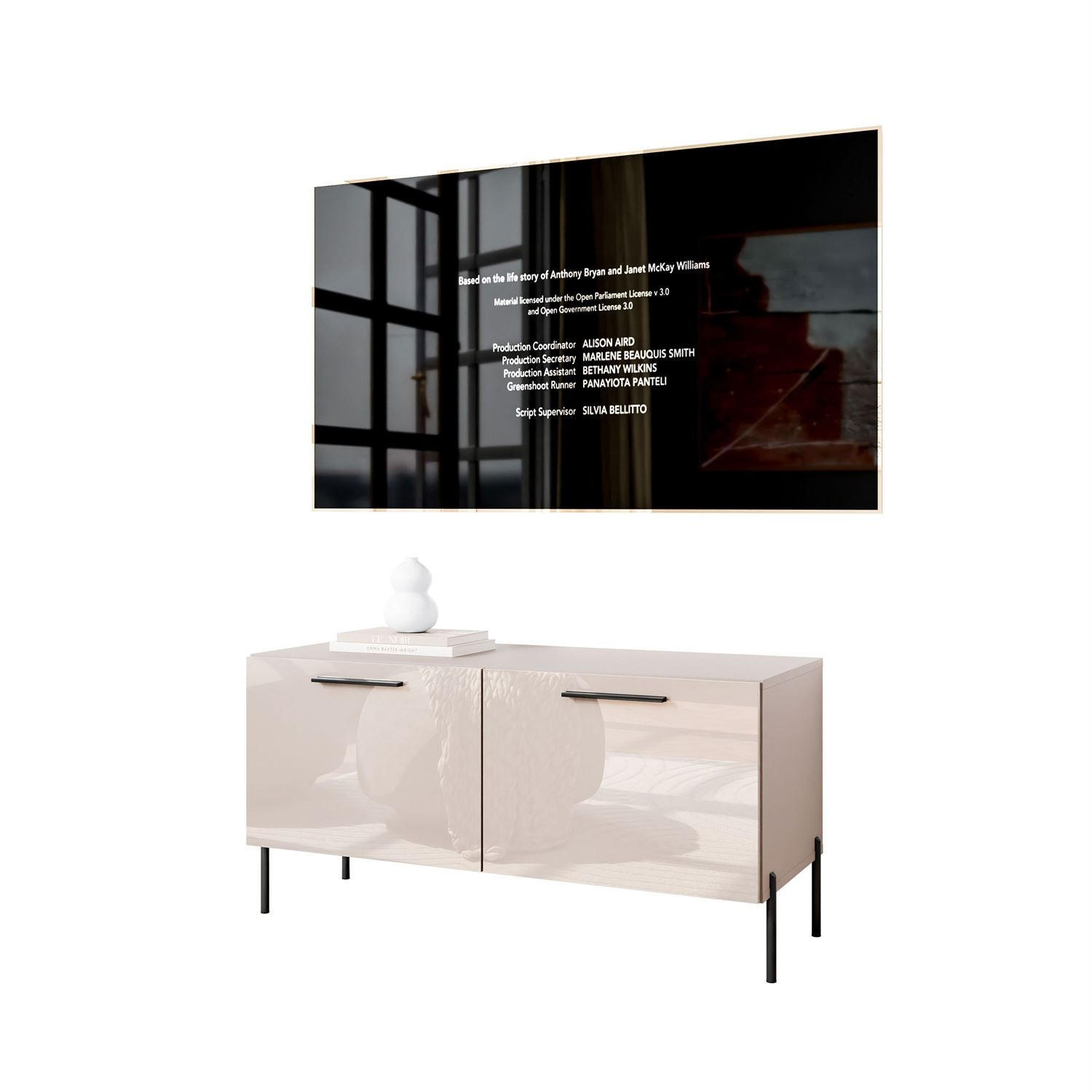 TV-ELEMENT AURA 100 KASCHMIR Hochglanz auf geraden schwarzen Beinen + LED - Kaschmir, Holzwerkstoff (100/50/40cm) - Lookway