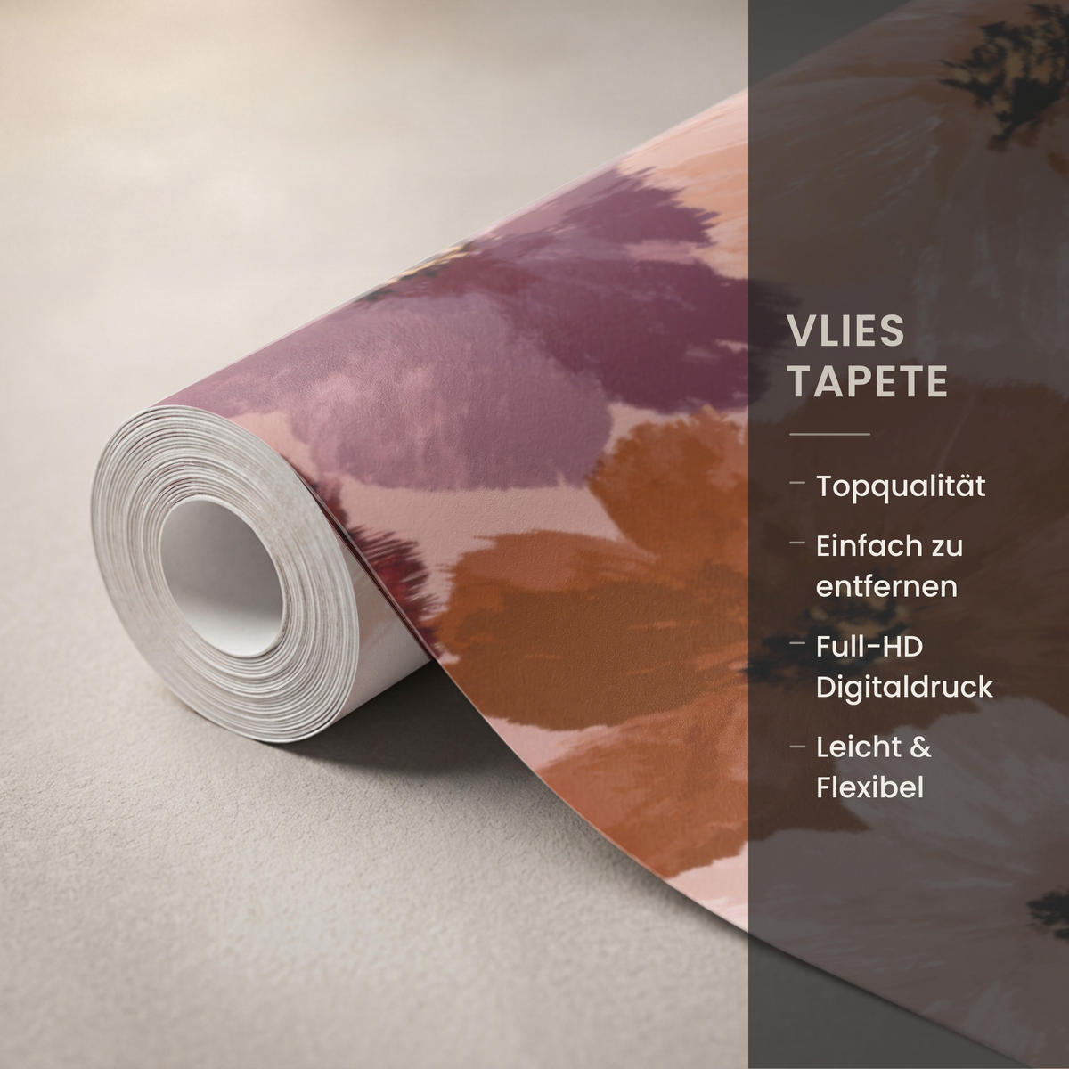 TAPETE - Blumen - Abstrakt - Erdtöne - 450x220 cm - Multicolor, Papier (450/220cm) - OnlyWow