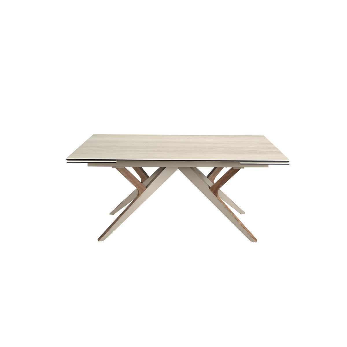 ESSTISCH Rechteckiger ausziehbarer Esstisch aus Porzellanmarmor, Stahl in Sandmetallic und Nussbaum 180/100/76 cm - Beige, Stein/Metall (100/180/76cm) - ANGEL CERDA