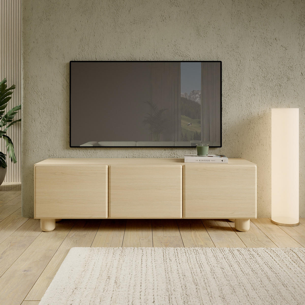 TV-LOWBOARD CERVI G 150 cm Eiche Vicenza - mit 3 Klappen und abgerundeten Fronten - Eichefarben, Holz/Holzwerkstoff (150/47/38cm) - Ravio