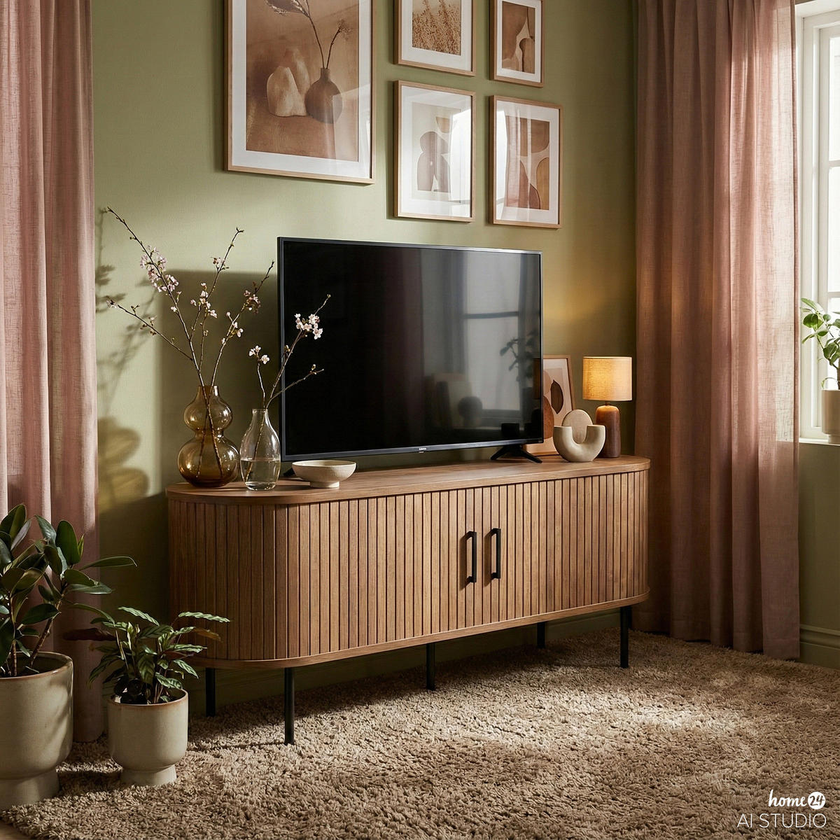 TV-LOWBOARD - MDF / Metall - Eiche - Walnussfarben/Schwarz, Holzwerkstoff/Metall (120/55/40cm) - home24