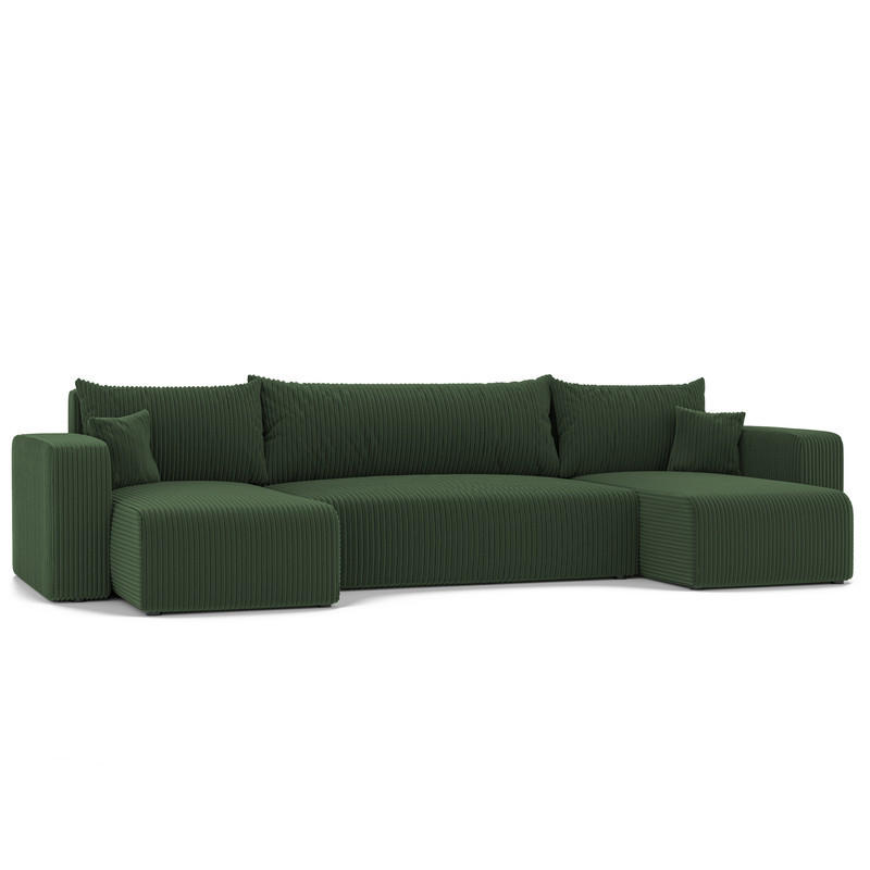 WOHNLANDSCHAFT mit Schlaffunktion und Bettkasten, Grün - Schwarz/Grün, Kunststoff/Textil (318/79/145cm) - Idohome