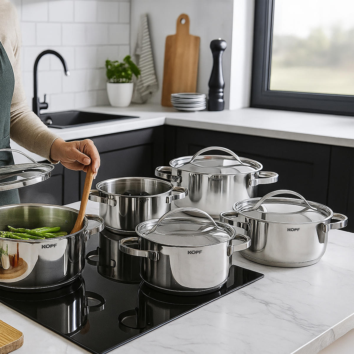 TOPFSET Stilo, Edelstahl, Induktion, 10-teilig - Silberfarben, Metall - KOPF