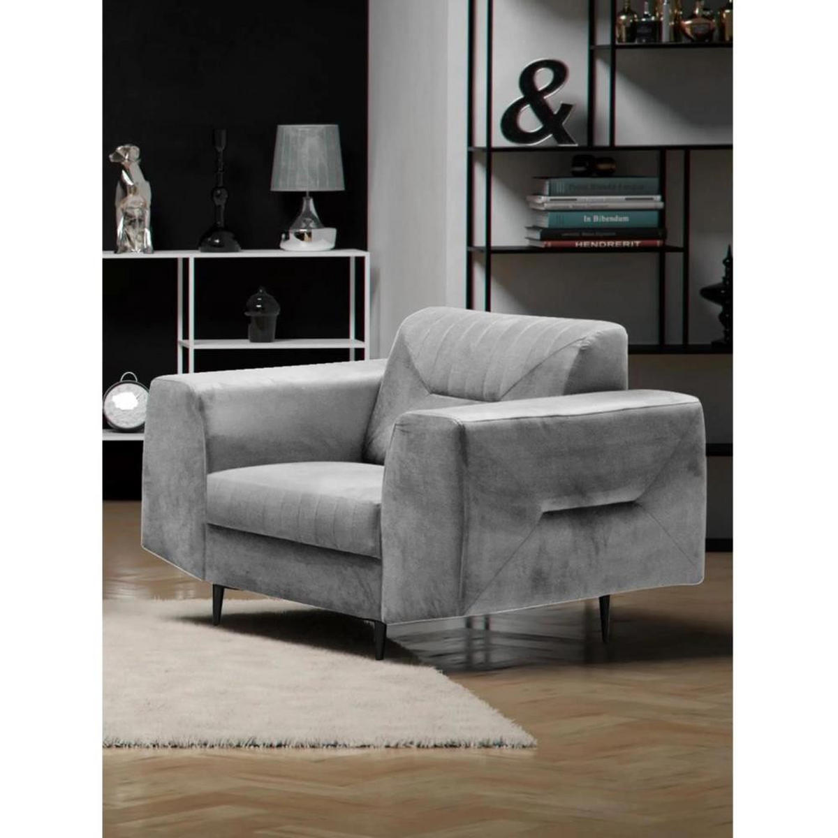 RELAXSESSEL Venezia hellgrau mit schwarzen Beinen - Hellgrau/Schwarz, Textil (112/85/94cm) - Beautysofa
