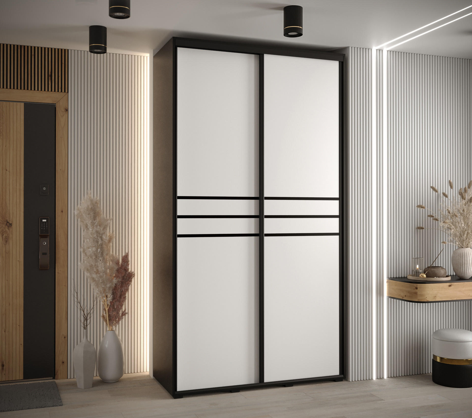 SCHWEBETÜRENSCHRANK 235,2/140/60 2-türig - Schwarz/Weiß, Holz/Metall (140/235/60cm) - Abiks Möbel