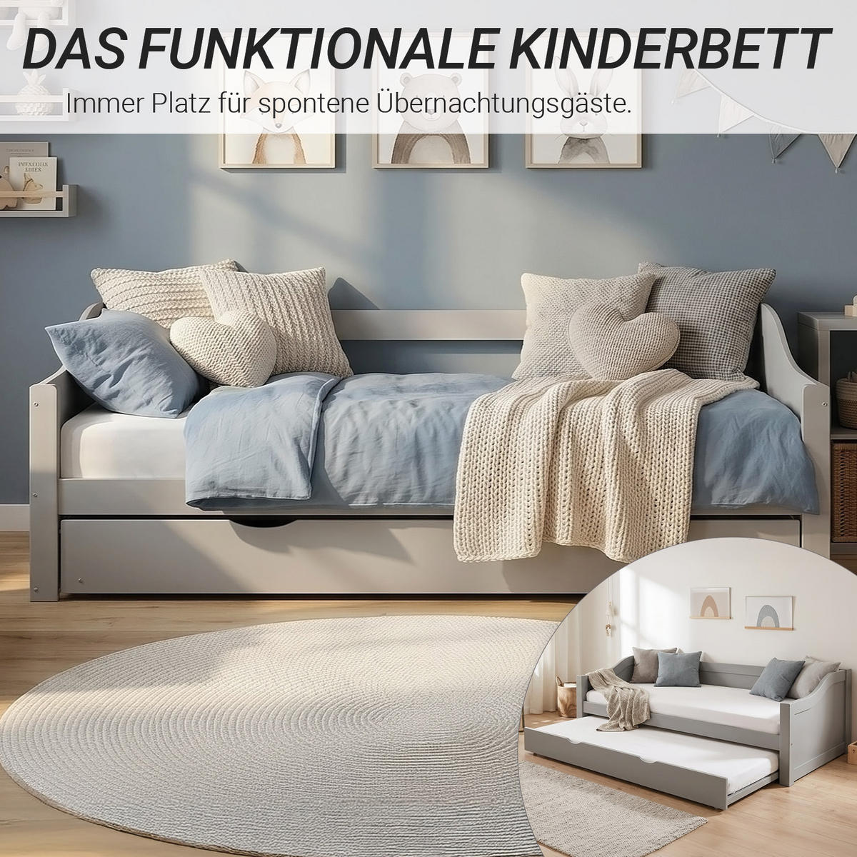 AUSZIEHBETT 90/200 cm Grau - Grau, Holz (90/200cm) - Homestyle4u