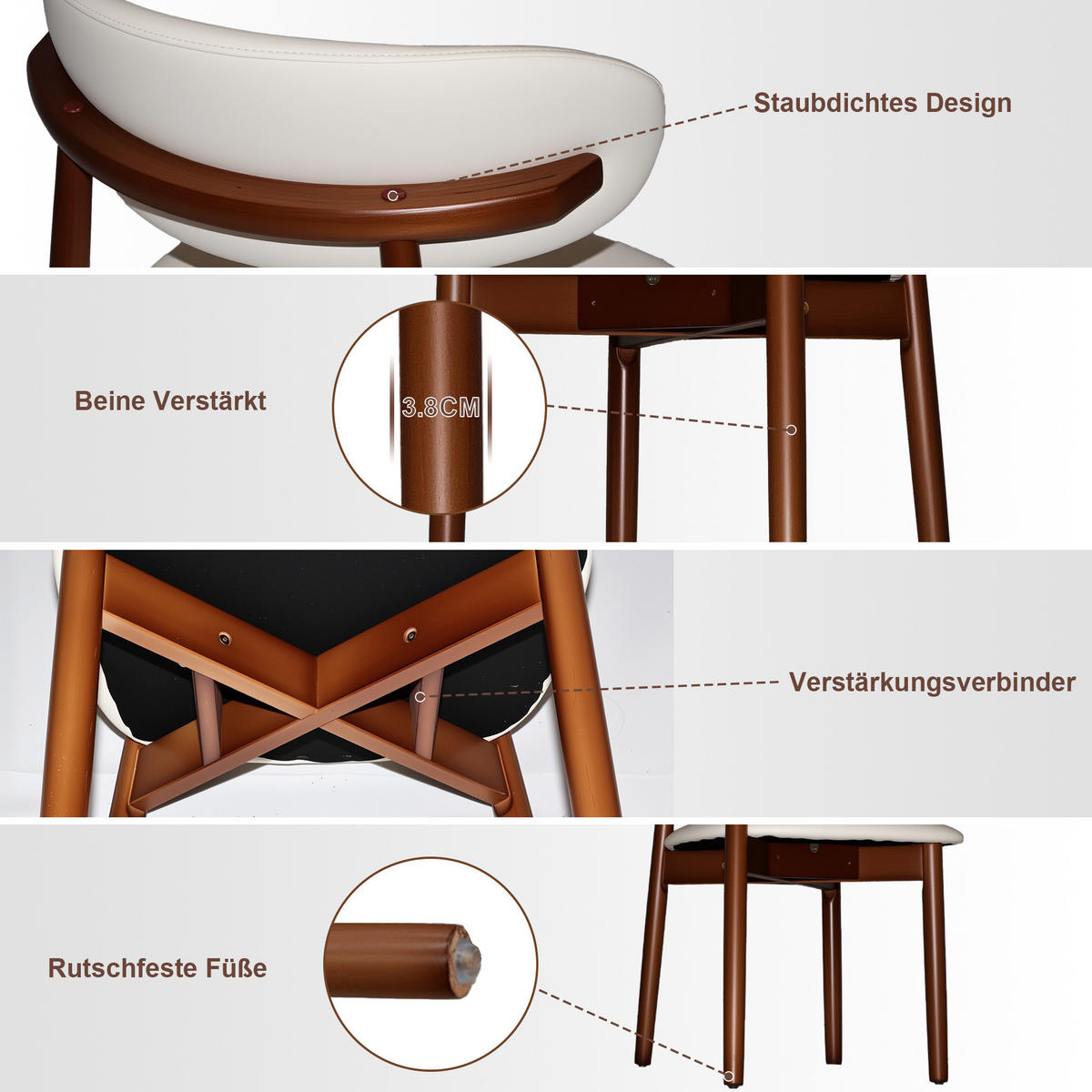 STUHL-SET DE-36244 2 Stück mit Holzbeinen Walnuss-Finish - Walnussfarben, Holz (57/45/78cm) - ComfortXL