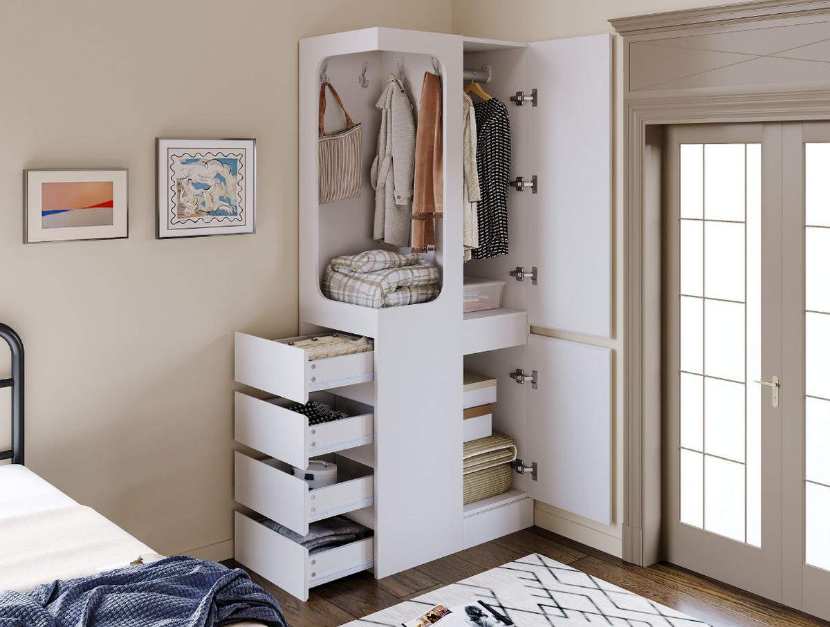 KLEIDERSCHRANK 70/170/40 cm Weiß aus Holz mit Schubladen - Weiß, Holzwerkstoff (40/170/70cm) - OKMYHOME