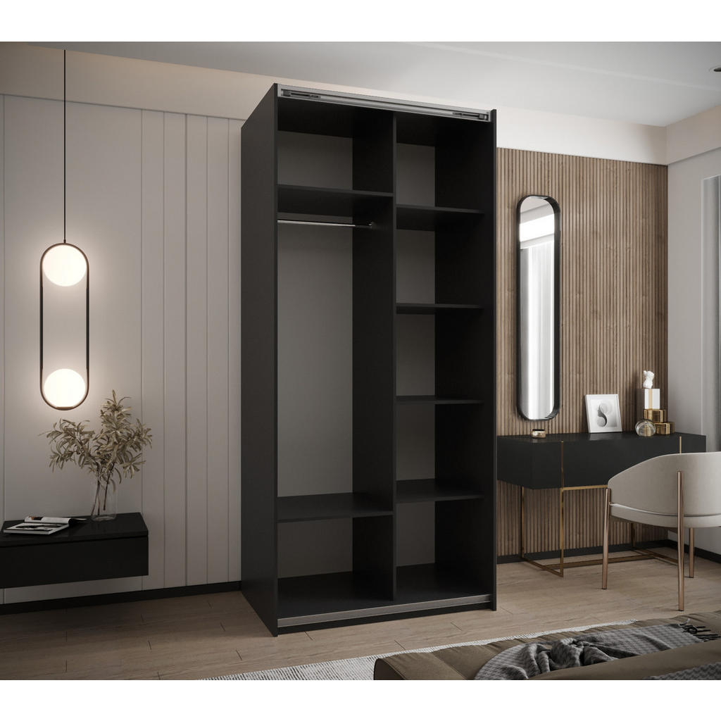 Thumbnail - Abiks Möbel Schwebetürenschrank, Schwarz, Schwarz, Silber, Metall, Nachbildung, 6 Fächer, 100x245x64 cm, Schlafzimmer, K...