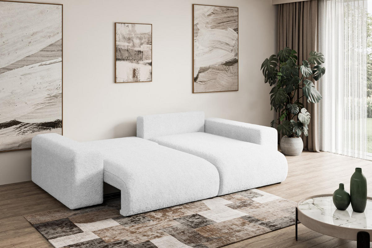 ECKSOFA Ottomane rechts ESKAR-L 266x176x84 Weiß Bouclé - Schwarz/Weiß, Holzwerkstoff/Kunststoff (176/266cm) - ALTDECOR